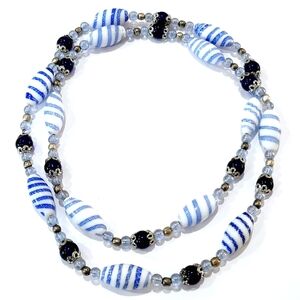 Long Hand-painted Porcelain Beaded Necklace Vintage Fashion Jewelry